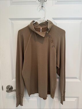 Free People Olive-Brown Button Mockneck Top